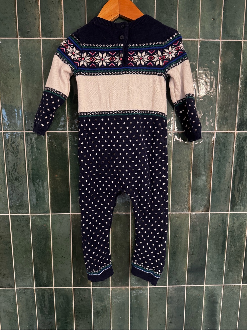 Janie and Jack Navy and Cream Fair Isle Knit One-Piece - Picture 2 of 3